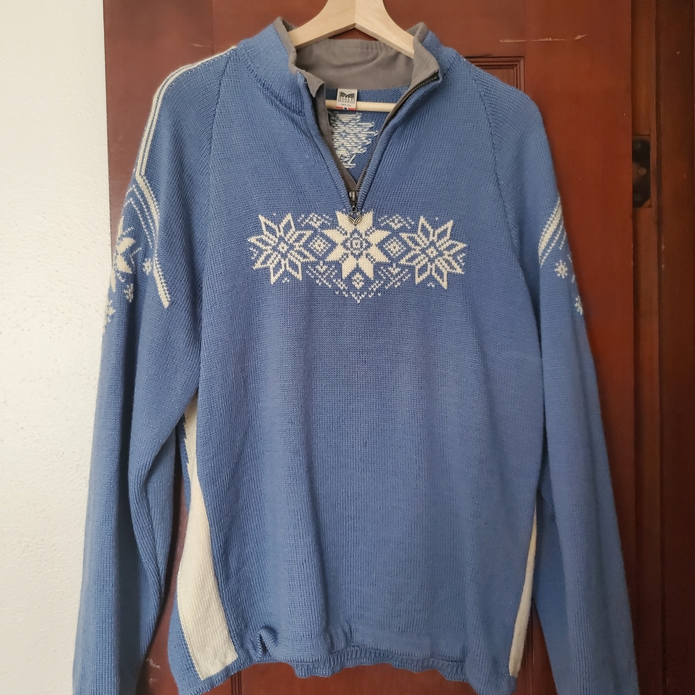 Dale of Norway Blue and Cream Zip-Up Sweater